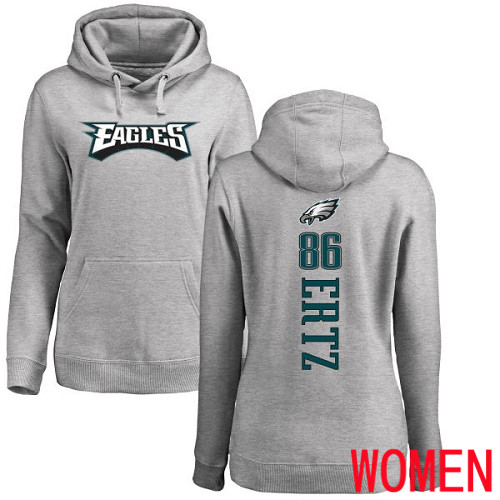 Women Philadelphia Eagles #86 Zach Ertz Ash Backer NFL Pullover Hoodie Sweatshirts->nfl t-shirts->Sports Accessory